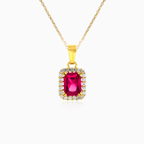 Red ruby and halo of cubic zirconia pendant