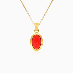 Gelbgold-Anhänger mit natürlichem rotem Korallen-Oval