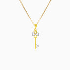 Four-leaf clover love key charm two-tone gold pendant