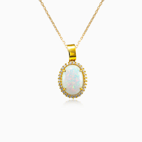 Gold Pendant with White Opal