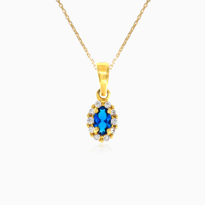 Gold-Anhänger mit ovalem blauen Saphir und kubischen Zirkonias