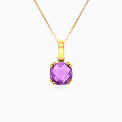 Cushion cut gemstone yellow gold pendant