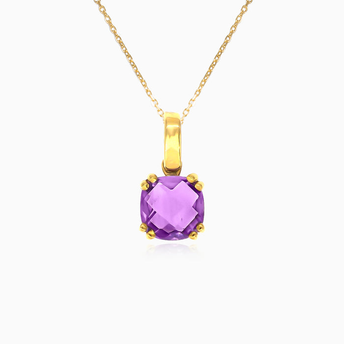 Cushion cut gemstone yellow gold pendant