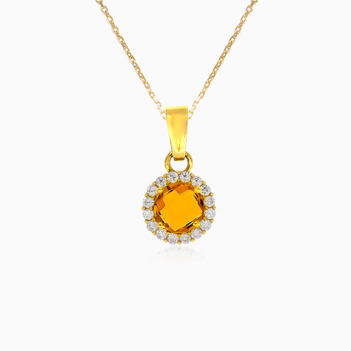 Citrine and cubic zirconia pendant in yellow gold