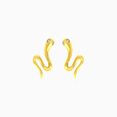 Snake cubic zirconia stud gold earrings