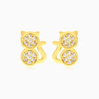 Cat stud earrings in yellow gold and cubic zirconia