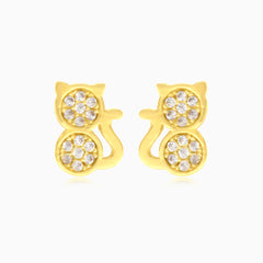 Cat stud earrings in yellow gold and cubic zirconia