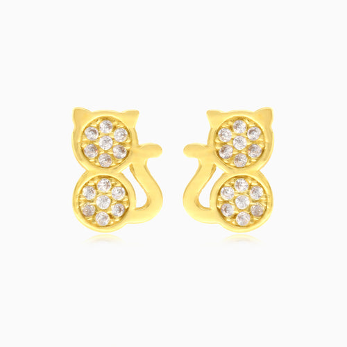 Cat stud earrings in yellow gold and cubic zirconia