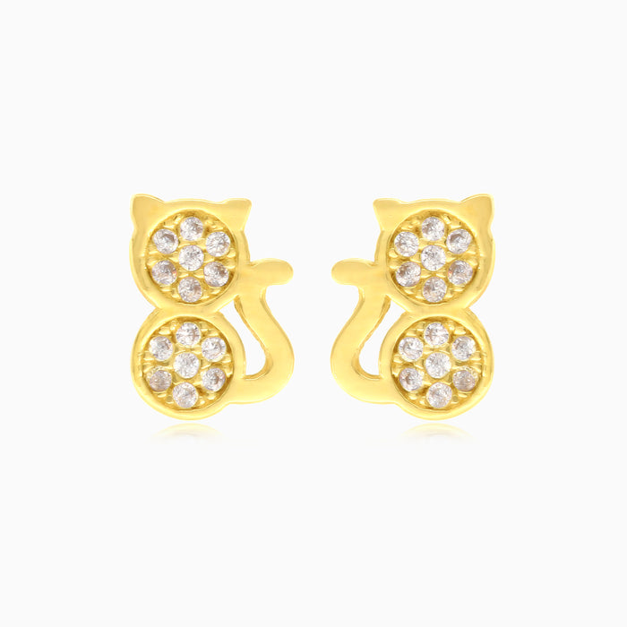 Boucles d'oreilles clous en forme de chat en or jaune et zirconiums cubiques