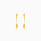 Gold chain earrings with a leaf