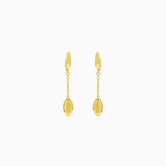 Gold chain earrings with a leaf