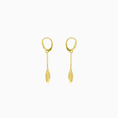 Gold chain earrings with a leaf