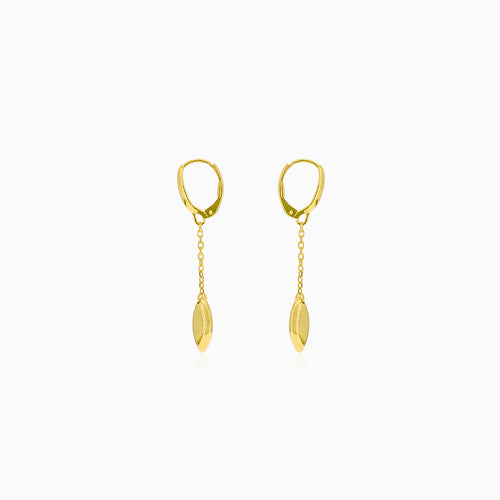 Gold chain earrings with a leaf