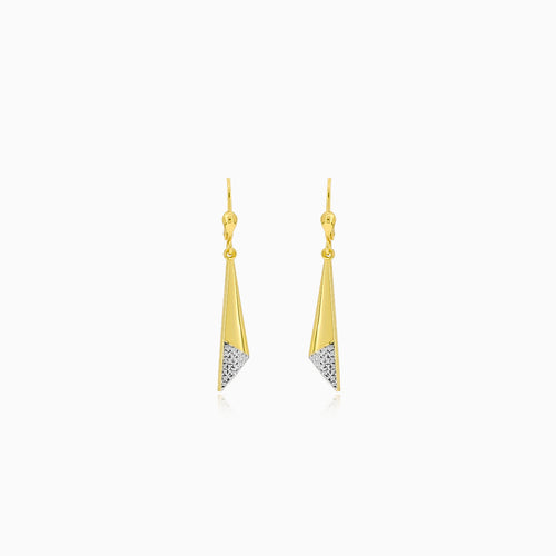 Gold dangling triangular earrings