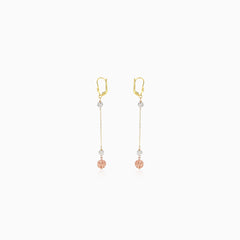 Three-colour gold dangle earrings with beads