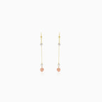 Three-colour gold dangle earrings with beads