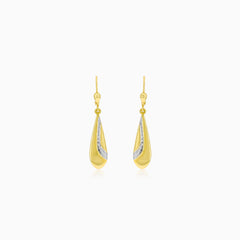 Drop dangling gold earrings with sandblasted details