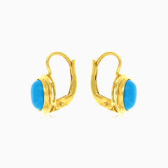 Cabochon oval turquoise gold earrings
