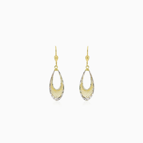 Drop-shaped gold earrings with wirework