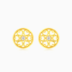 Lovely hearts gold cubic zirconia stud earrings