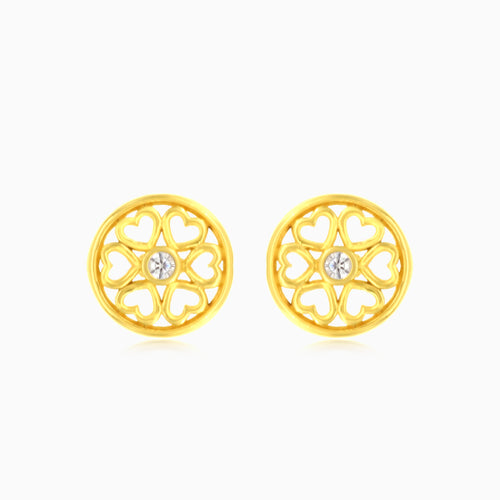 Lovely hearts gold cubic zirconia stud earrings