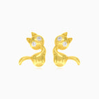 Cute meow cubic zirconia stud gold earrings