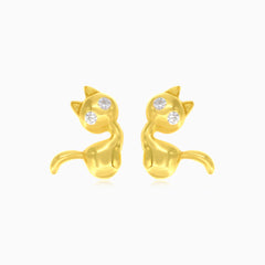 Cute meow cubic zirconia stud gold earrings