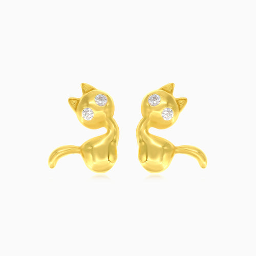 Cute meow cubic zirconia stud gold earrings