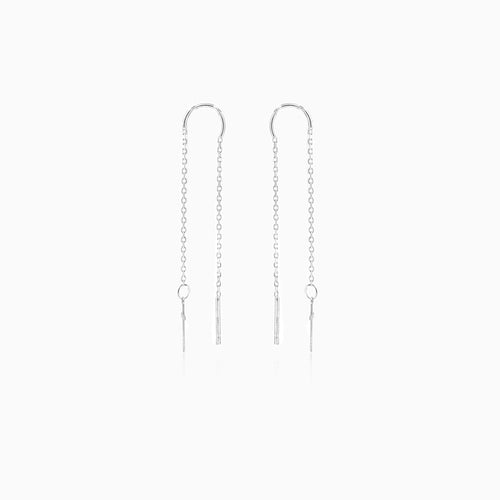 Chain earrings with cross in white gold