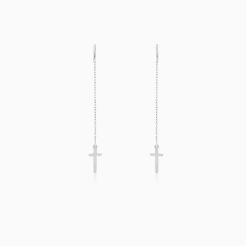 Chain earrings with cross in white gold