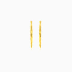 Yellow gold twisted round hoop earrings