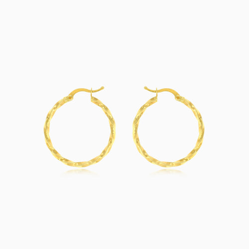 Yellow gold twist polished hoop earring