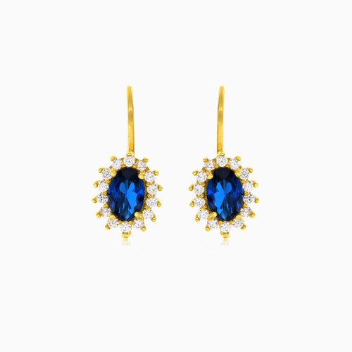 Yellow gold sapphire oval halo stud earrings