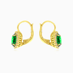 Oval cut emerald halo earrings
