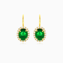 Oval cut emerald halo earrings