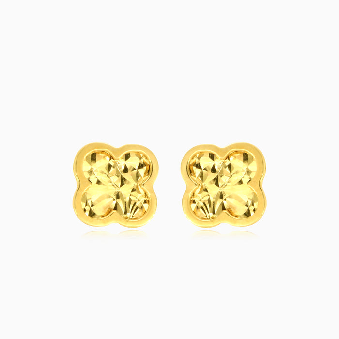 Symbolic clover yellow gold stud earrings