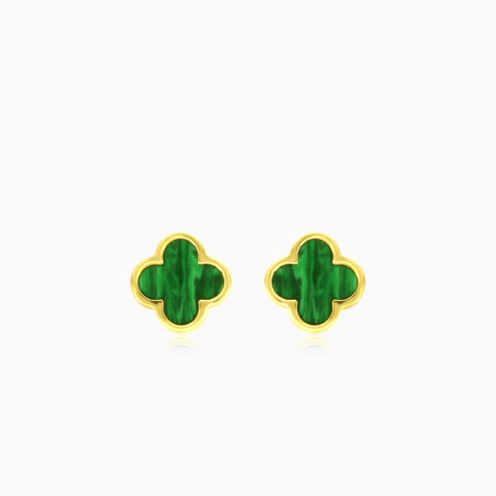 Yellow gold four leaf clover agate earrings