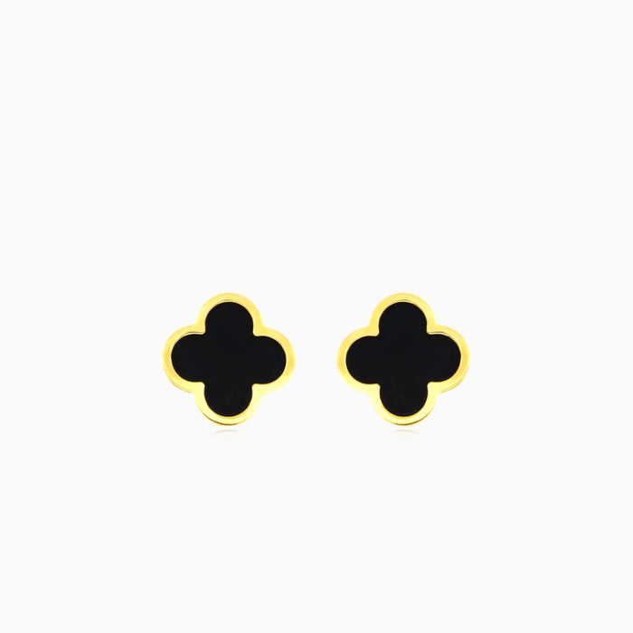 Black onyx and yellow gold clover earrings