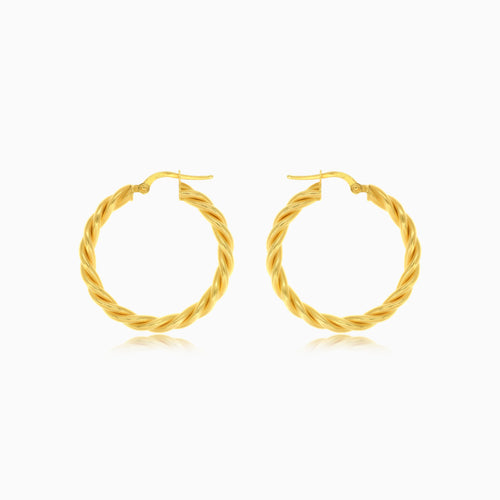 Yellow gold twisted round hoop earrings