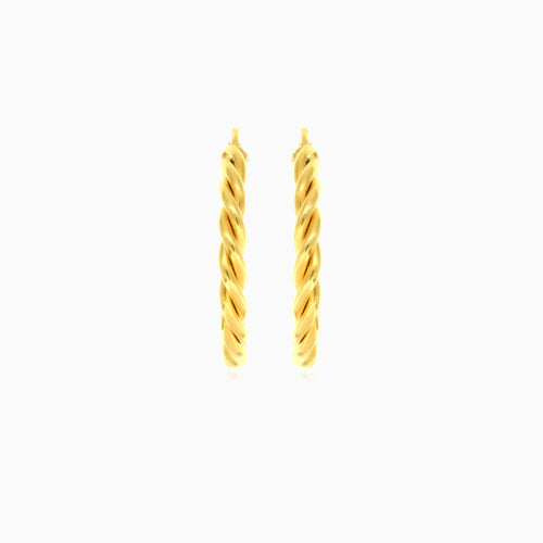 Yellow gold twisted round hoop earrings