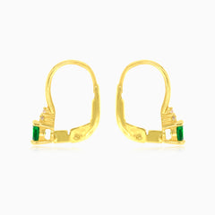 Gold earrings with synthetic emerald and cubic zirconia