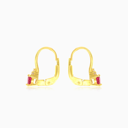 Ruby and cubic zirconia gold earrings