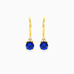 Blue sapphire with cubic zirconia gold earrings