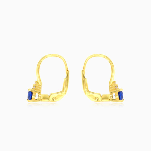 Blue sapphire with cubic zirconia gold earrings