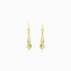 Yellow white gold fine twisted earrings