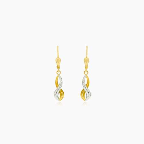Yellow white gold fine twisted earrings