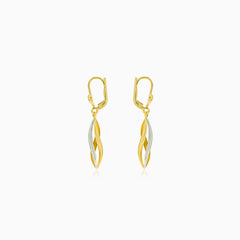 Yellow white gold dangling twisted earrings