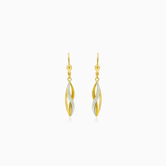Yellow white gold dangling twisted earrings