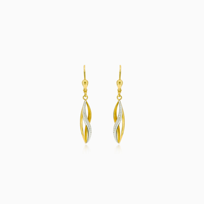 Boucles d'oreilles pendantes torsadées en or jaune et blanc