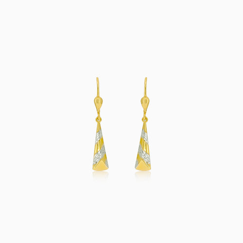 Yellow - white gold hanging triangle earrings